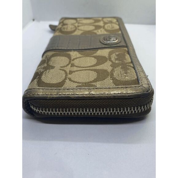 Coach Brown Canvas & Leather Long Zip Around Wallet **WORN** - Picture 4 of 10